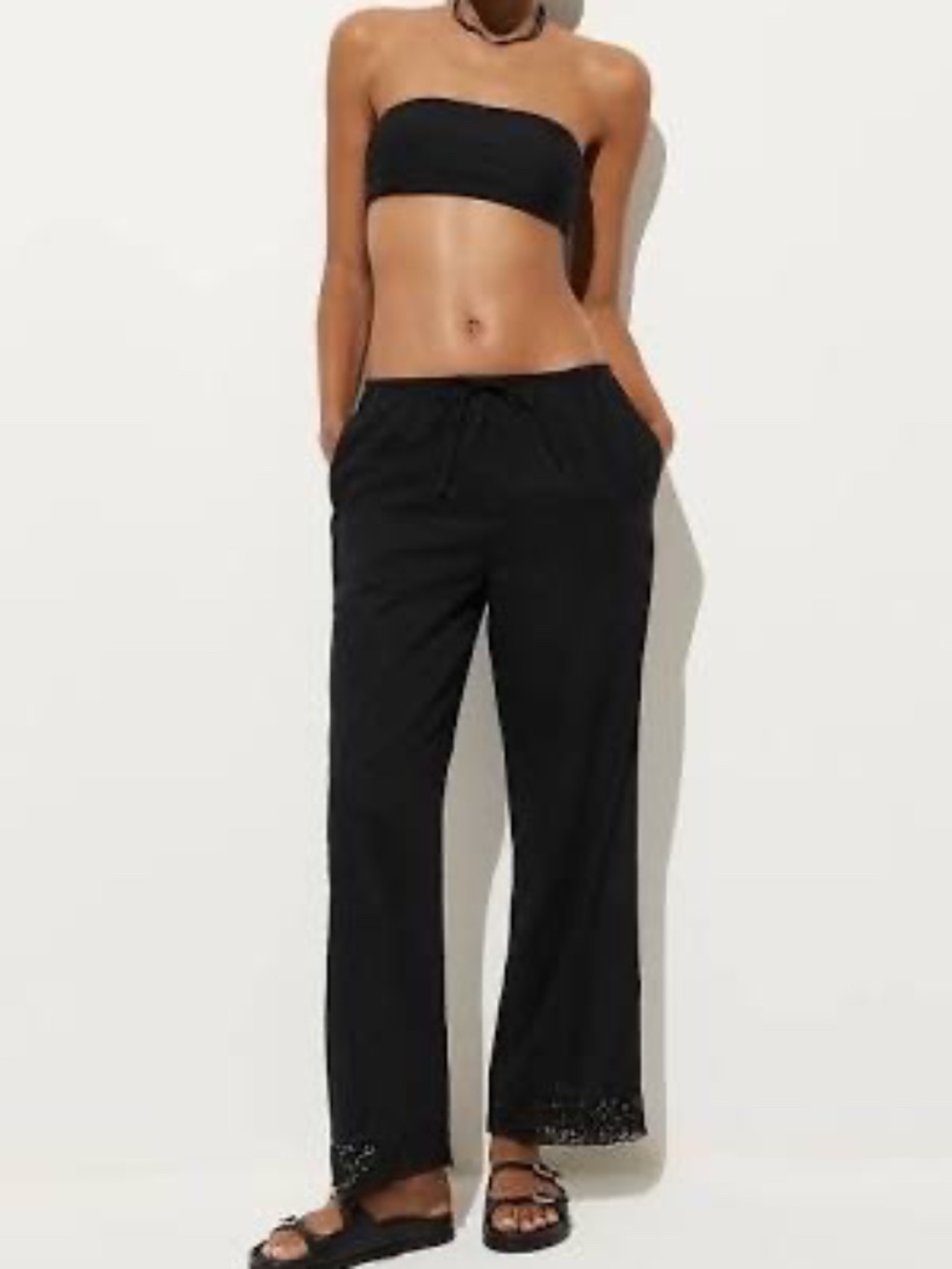 j crew Cotton voile beach pant with lace trim Black Small NWT